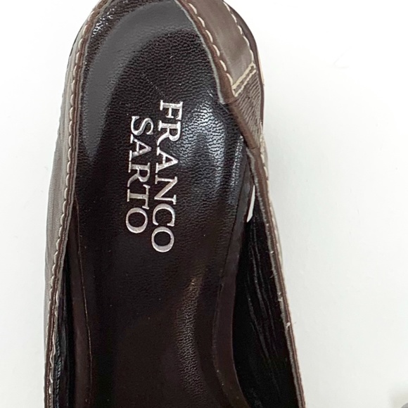 Franco Sarto Brown Leather Canvas Striped SlingBacks - Picture 7 of 8